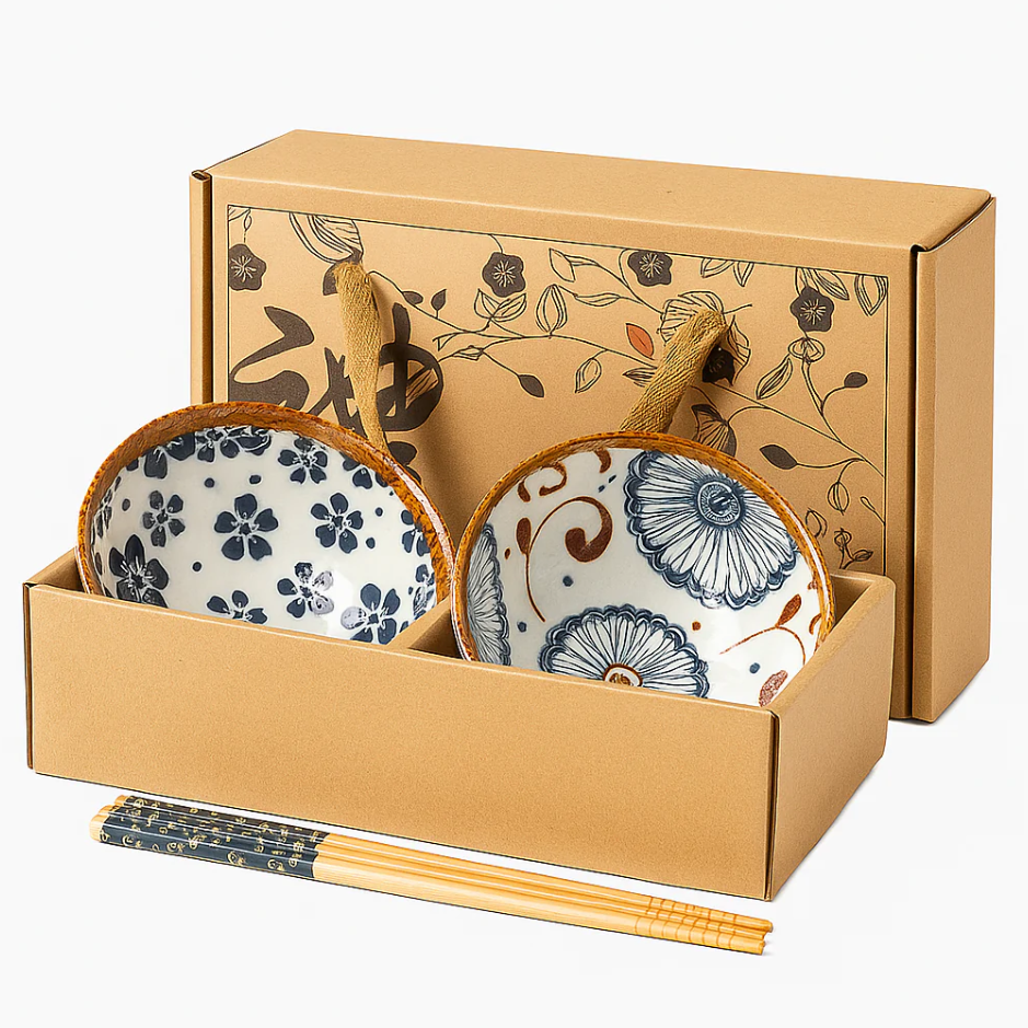 Kyoto Flora Ceramic Bowls Set with Chopsticks - All-In-One Store Pakistan