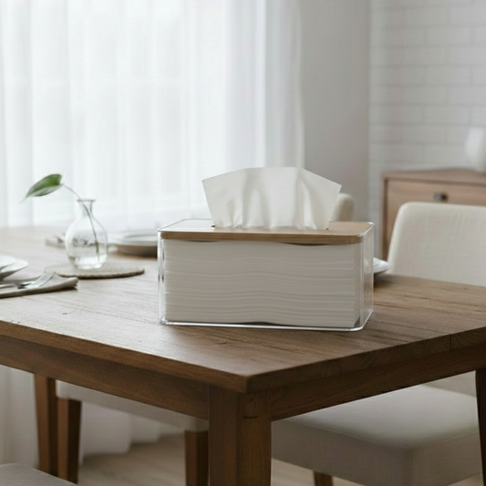 Crystal Clear Tissue Box with Wooden Lid - All-In-One Store Pakistan