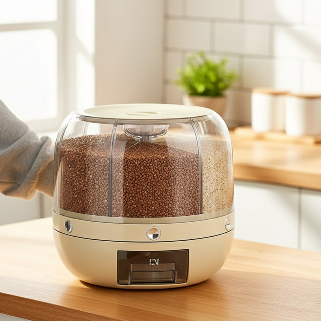 6-Grid Rotating 8.5KG Grains Container - All-In-One Store Pakistan