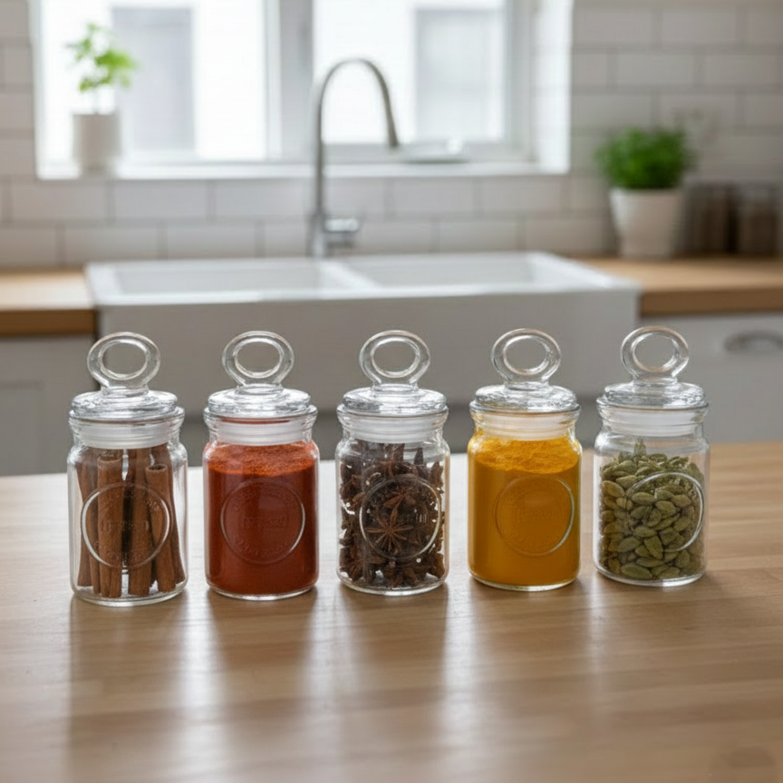 Rustic 6-Piece Airtight Glass Jar Set with Spoons (1876) by Limon - All-In-One Store Pakistan