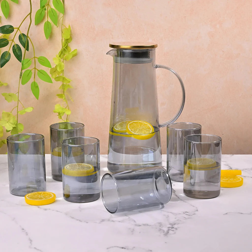Echou 8-Pieces Pitcher & Glass Set with Bamboo Tray - All-In-One Store Pakistan