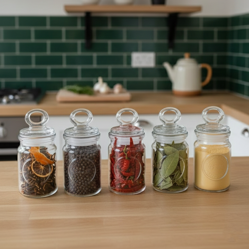 Rustic 6-Piece Airtight Glass Jar Set with Spoons (1876) by Limon - All-In-One Store Pakistan