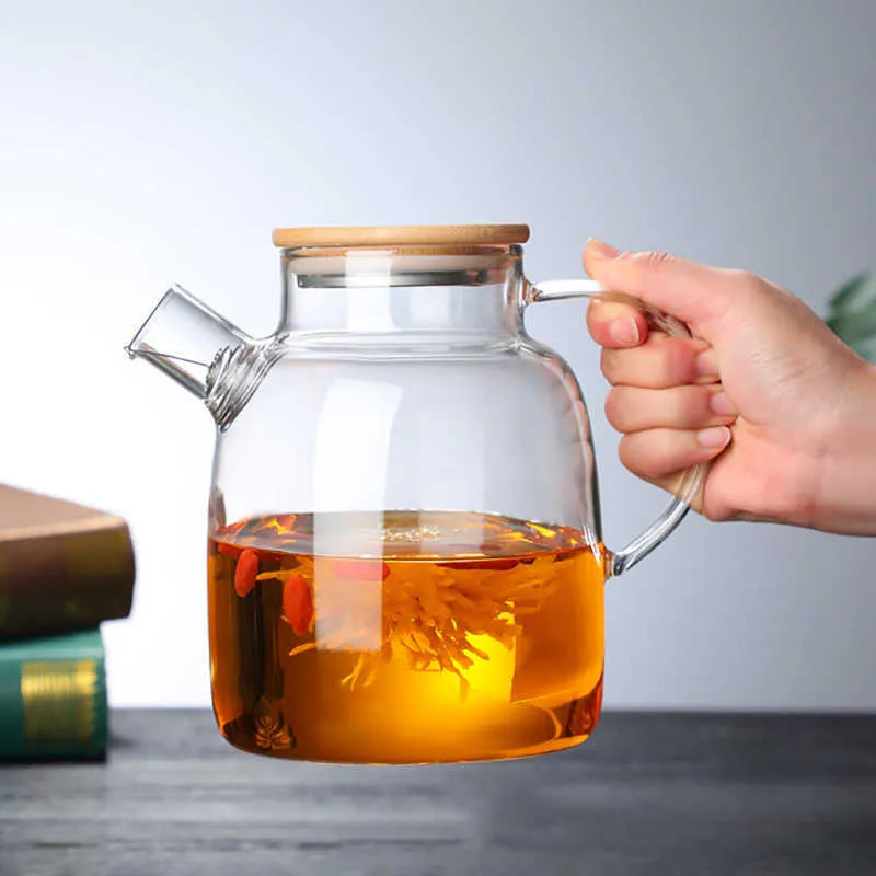 Airtight Heat Resistant Glass Teapot with Wooden Lid - All-In-One Store Pakistan