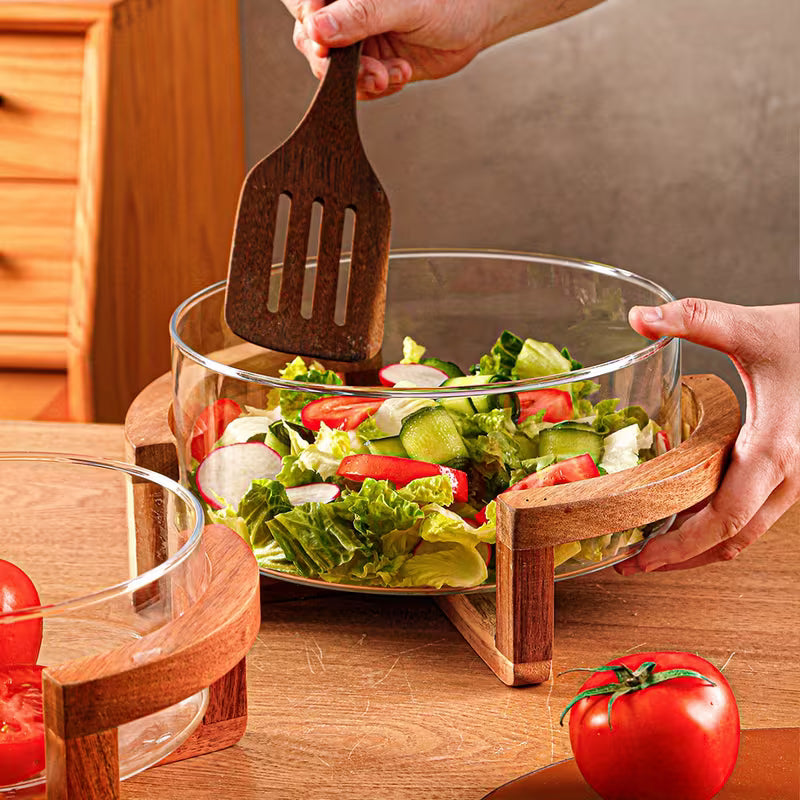 Classy Glass Serving Bowl with Wood Stand (1153) - All-In-One Store Pakistan