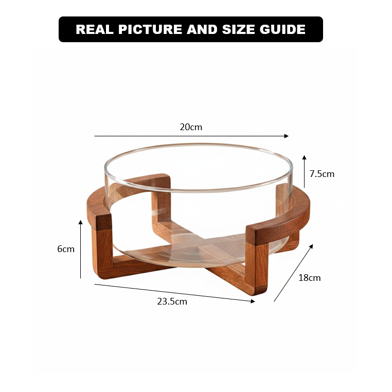 Classy Glass Serving Bowl with Wood Stand (1153) - All-In-One Store Pakistan