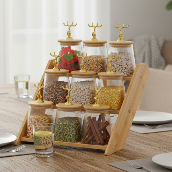 9-Pcs PrimeRib Tapered Glass Storage Station (1112) - All-In-One Store Pakistan