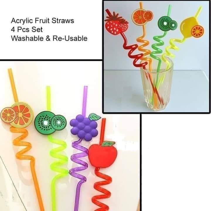 4 Pcs Fruits Straw Set - All-In-One Store Pakistan