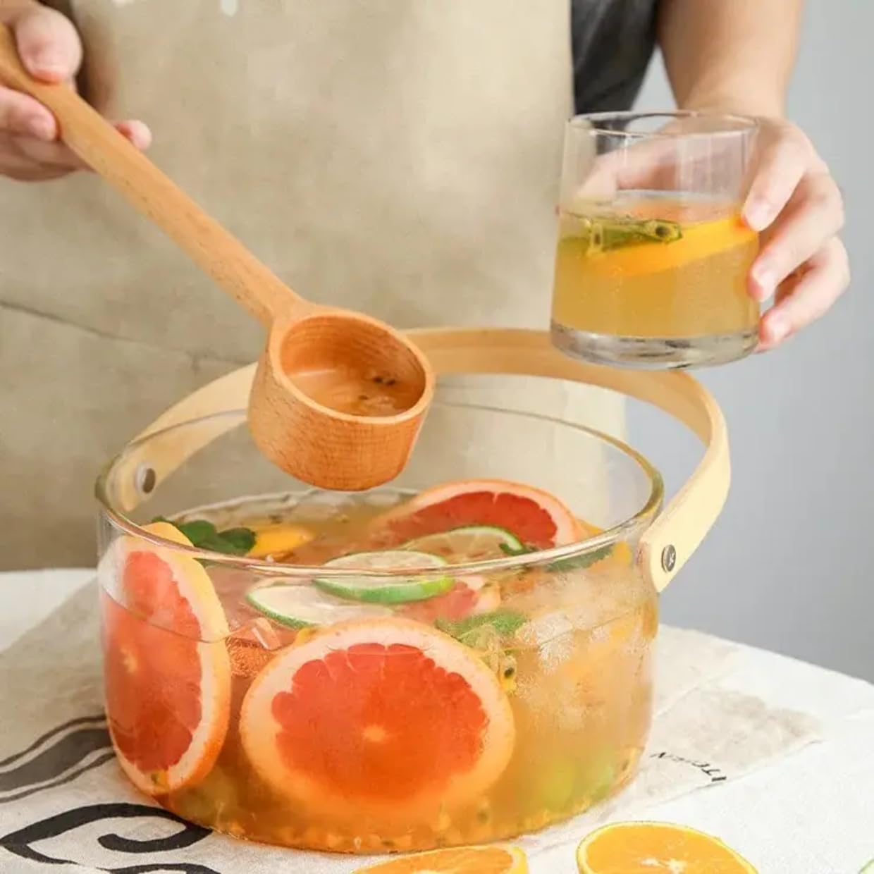 Elegant Glass Serving Bowl with Wood Handle (1161) - All-In-One Store Pakistan