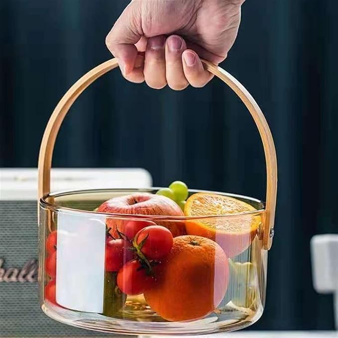 Elegant Glass Serving Bowl with Wood Handle (1161) - All-In-One Store Pakistan