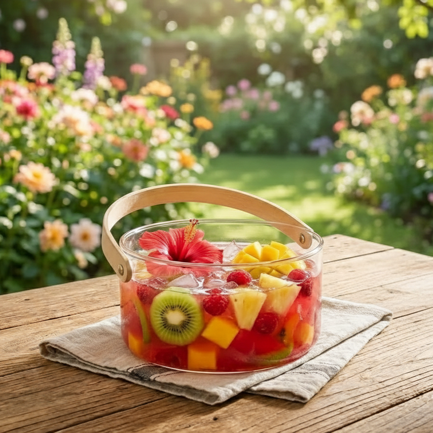 Elegant Glass Serving Bowl with Wood Handle (1161) - All-In-One Store Pakistan