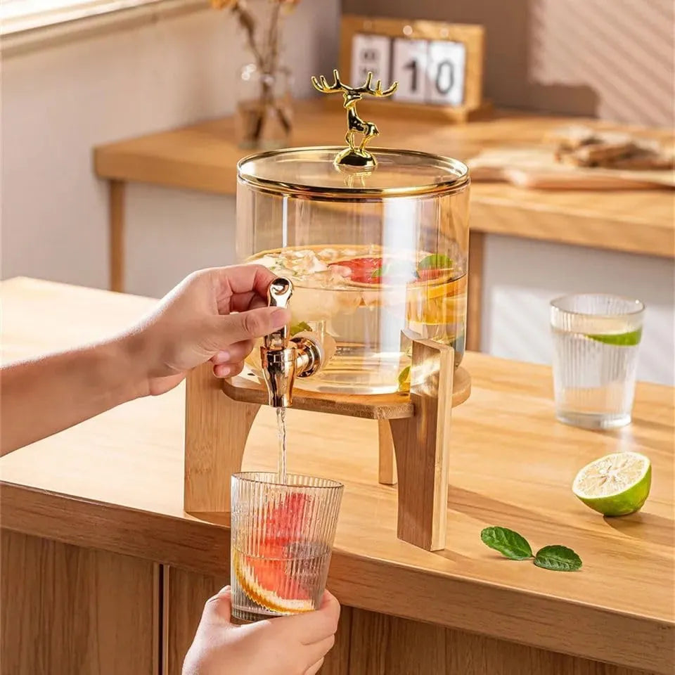 GoldenDeer Glass Dispenser with Airtight Lid and Bamboo Stand - All-In-One Store Pakistan