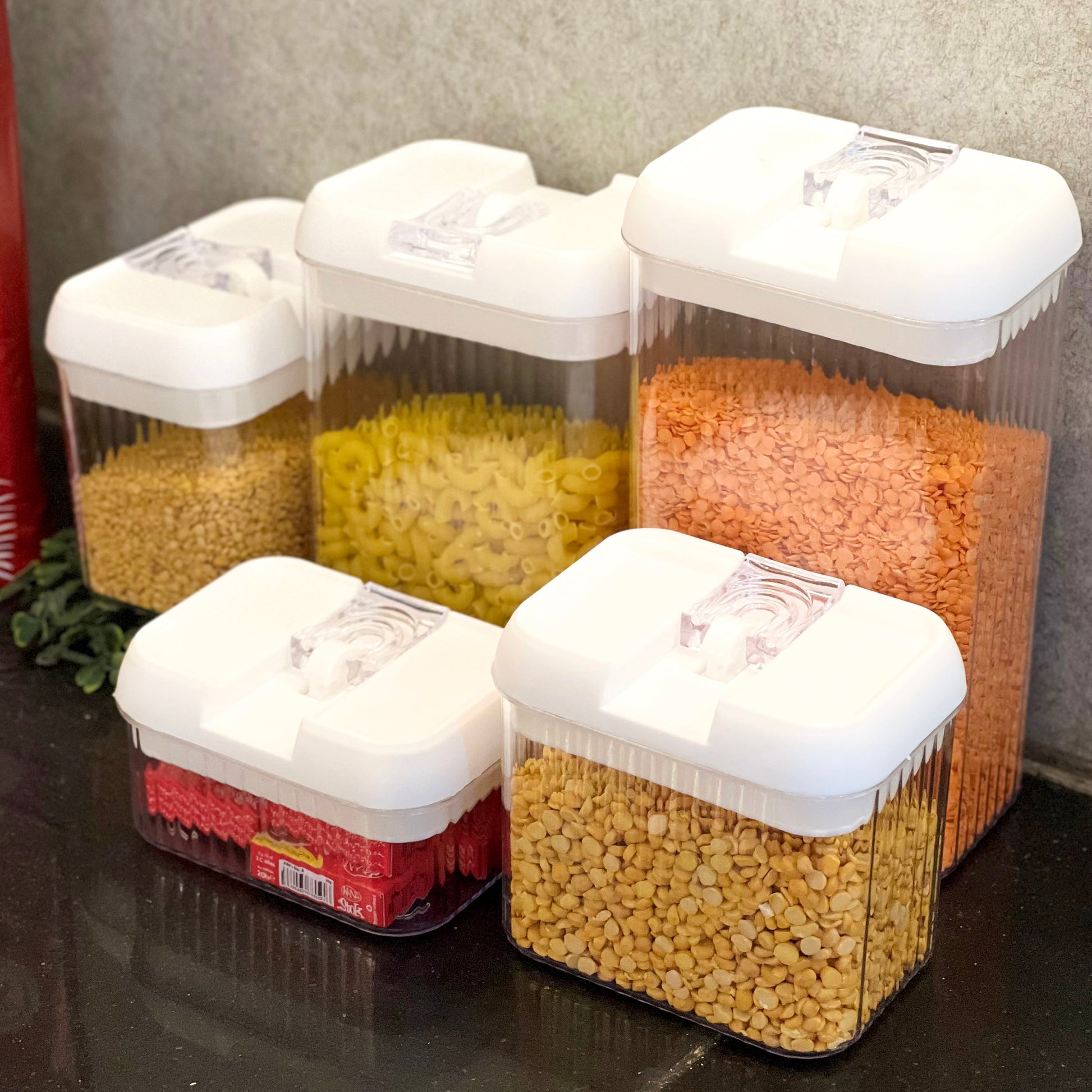 5-Piece Airtight Food & Lentils Container Set - All-In-One Store Pakistan
