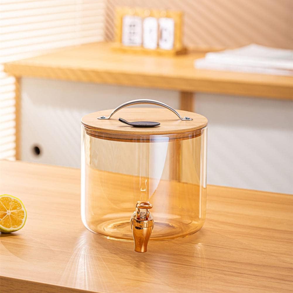SunriseAmber Glass Dispenser with Airtight Lid and Bamboo Stand - All-In-One Store Pakistan