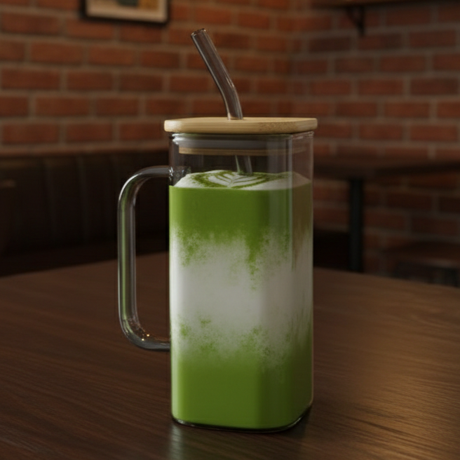 Square Glass Tumbler & Straw with Wooden Airtight Lid - All-In-One Store Pakistan