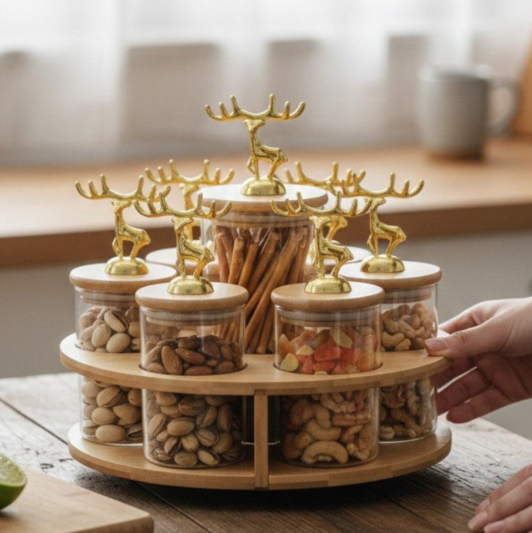 TintedGold 7-Pcs Rotating Storage Jars Station (1109) - All-In-One Store Pakistan