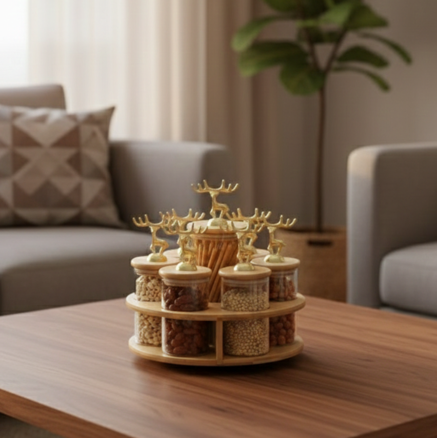 TintedGold 7-Pcs Rotating Storage Jars Station (1109) - All-In-One Store Pakistan