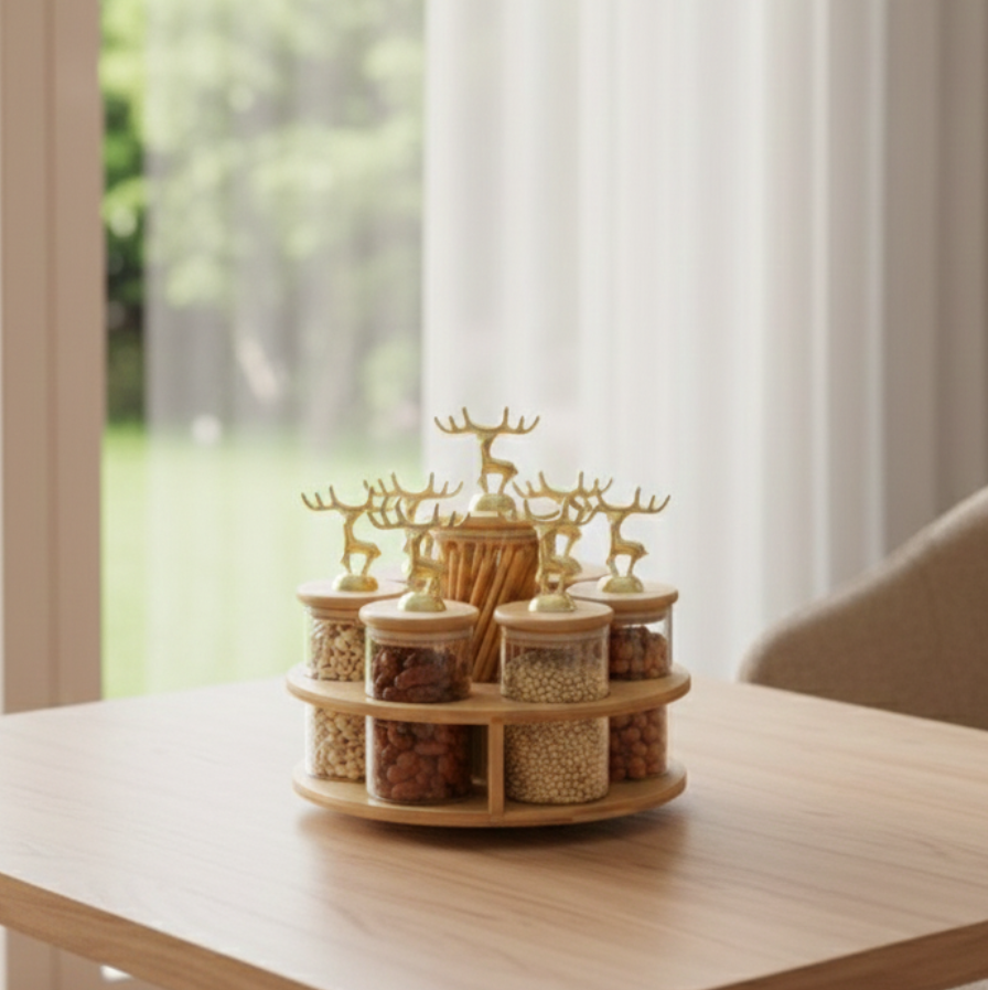 TintedGold 7-Pcs Rotating Storage Jars Station (1109) - All-In-One Store Pakistan