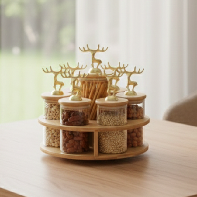 ClearGlass 7-Pcs Rotating Storage Jars Station (1169) - All-In-One Store Pakistan