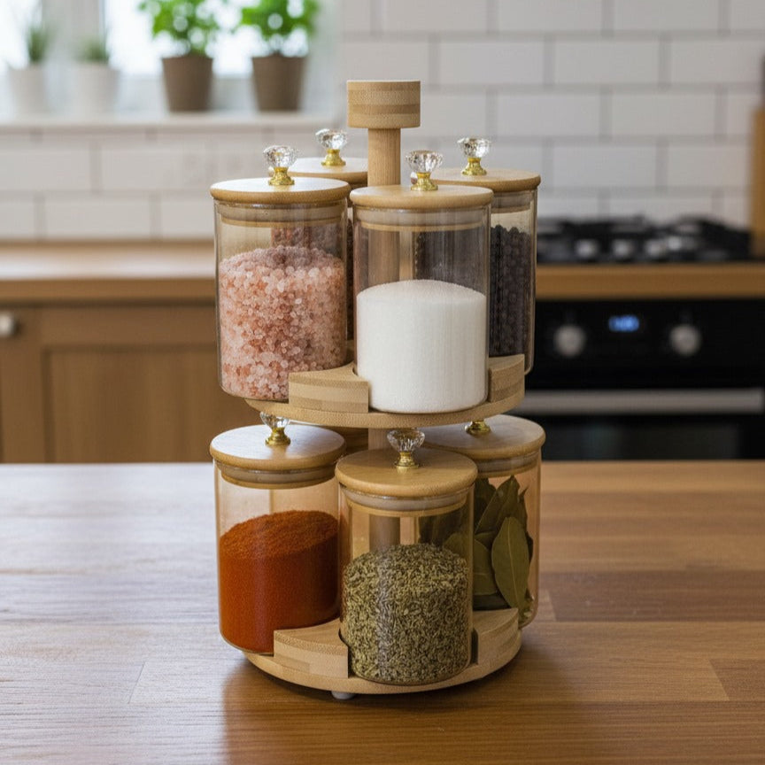 360° Rotating 2-Tier BambooLuxe Spice Tower (1108) - All-In-One Store Pakistan
