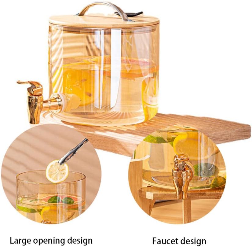 SunriseAmber Glass Dispenser with Airtight Lid and Bamboo Stand - All-In-One Store Pakistan