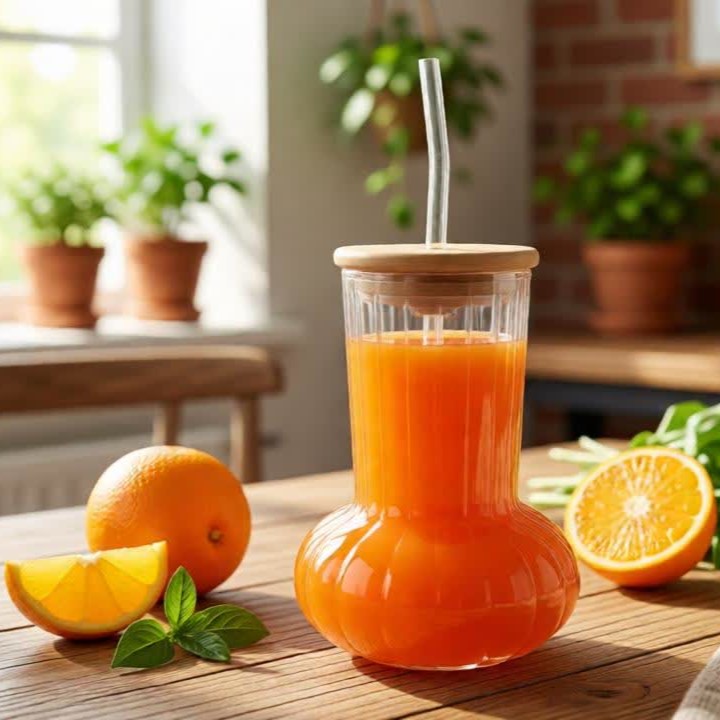 Modish Glass Tumbler with Wooden Lid & Glass Straw - All-In-One Store Pakistan