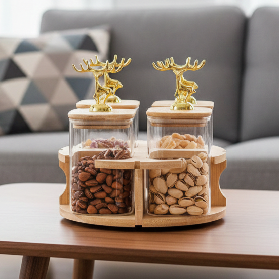 Royal Deer 4-Pcs Rotating Storage Jars Station (1107) - All-In-One Store Pakistan