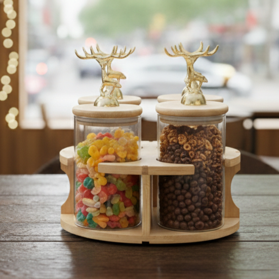 Royal Deer 4-Pcs Rotating Storage Jars Station (1107) - All-In-One Store Pakistan