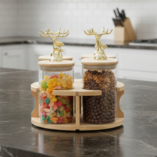 Royal Deer 4-Pcs Rotating Storage Jars Station (1107) - All-In-One Store Pakistan
