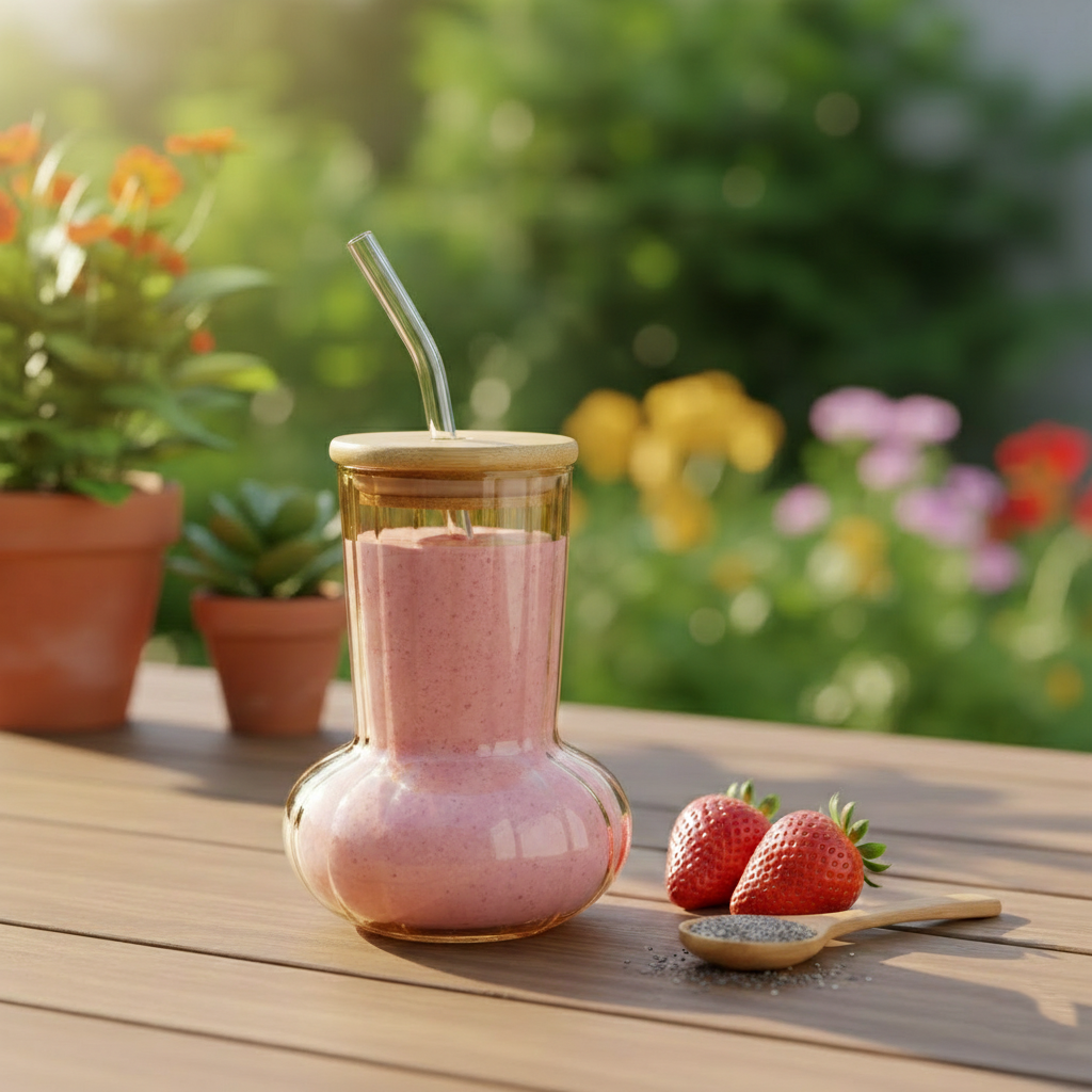 Modish Glass Tumbler with Wooden Lid & Glass Straw - All-In-One Store Pakistan