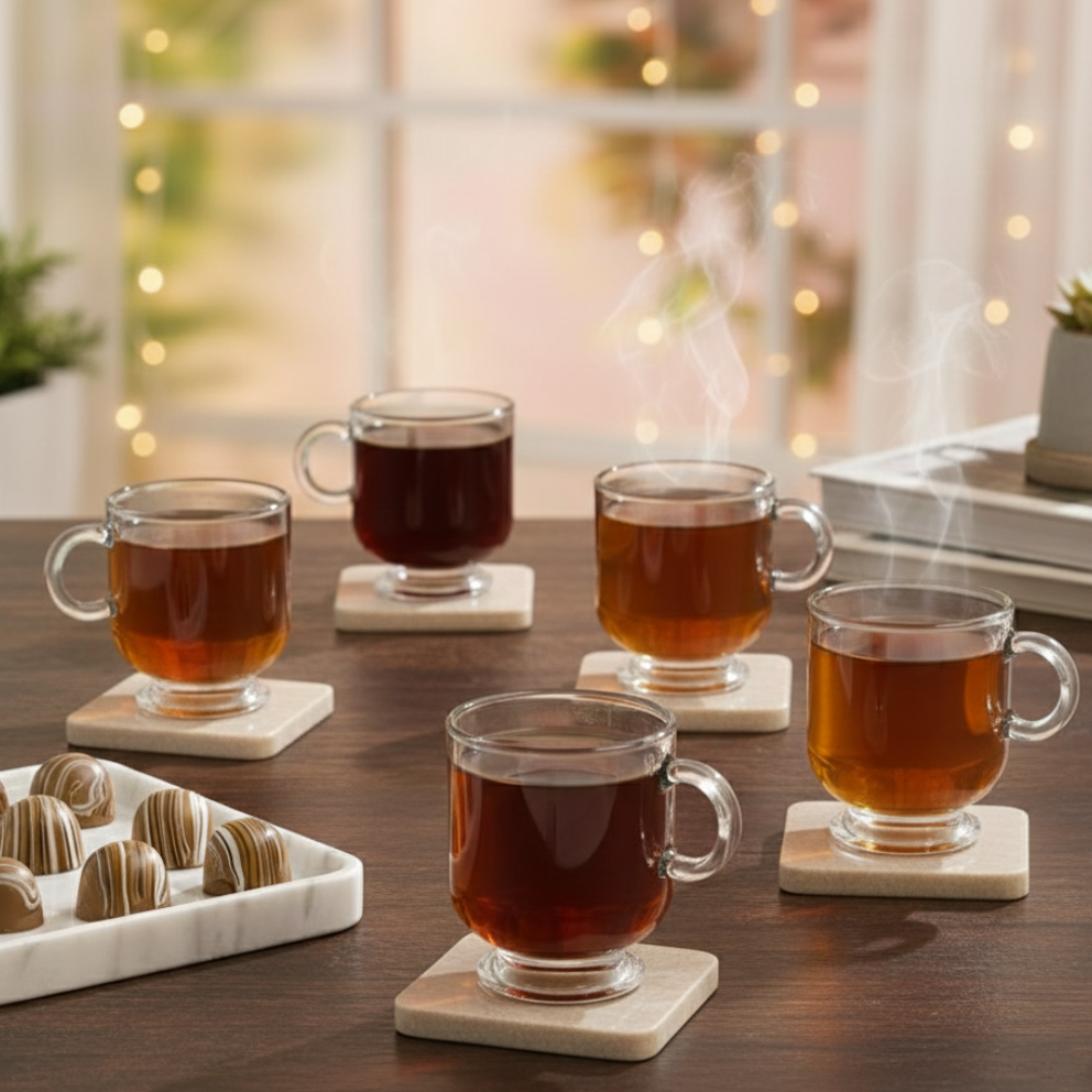 BaristaPrime 6‑Pcs Glass Tea Cup Set (2484) by Limon - All-In-One Store Pakistan