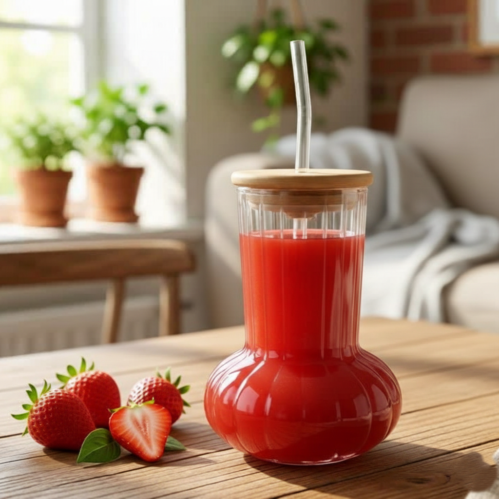 Modish Glass Tumbler with Wooden Lid & Glass Straw - All-In-One Store Pakistan