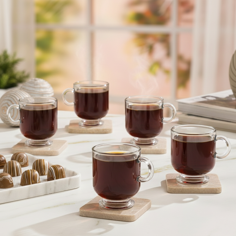 BaristaPrime 6‑Pcs Glass Tea Cup Set (2484) by Limon - All-In-One Store Pakistan