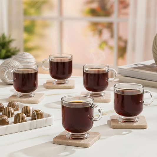 BaristaPrime 6‑Pcs Glass Tea Cup Set (2484) by Limon - All-In-One Store Pakistan
