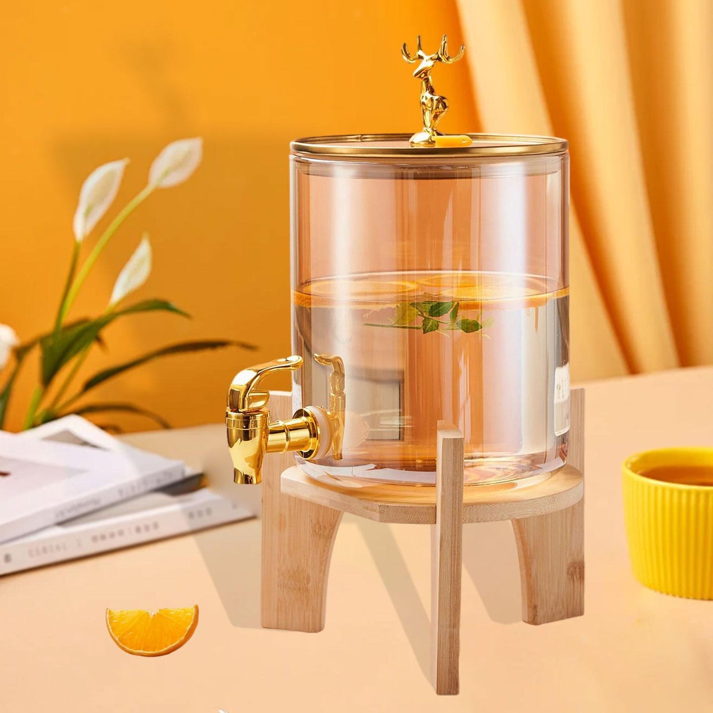 GoldenDeer Glass Dispenser with Airtight Lid and Bamboo Stand - All-In-One Store Pakistan