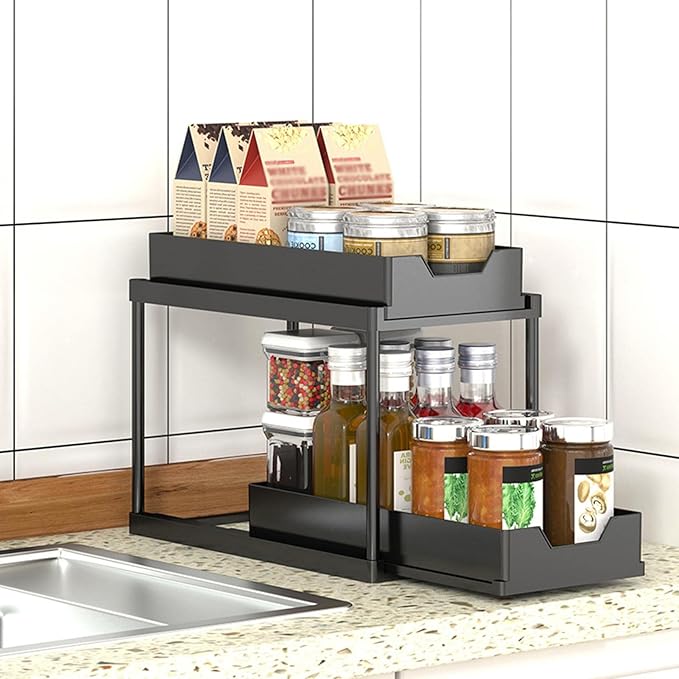 2 Tier Under Sink Organizer Sliding Cabinet Basket - All-In-One Store Pakistan