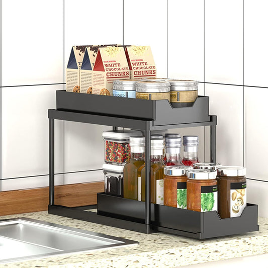 2 Tier Under Sink Organizer Sliding Cabinet Basket - All-In-One Store Pakistan