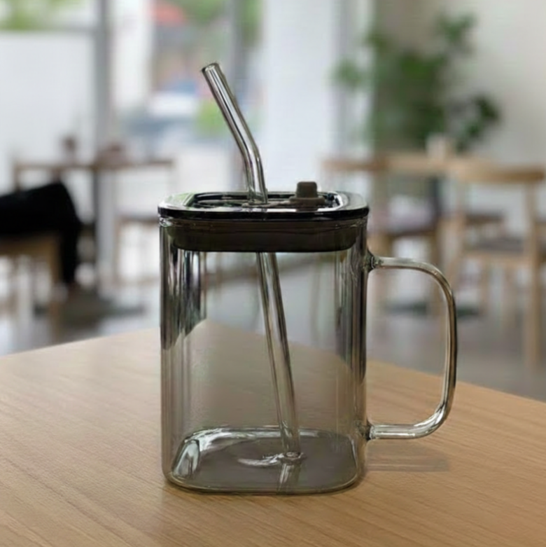 Mini Square Glass Tumbler & Straw with Airtight Lid - All-In-One Store Pakistan