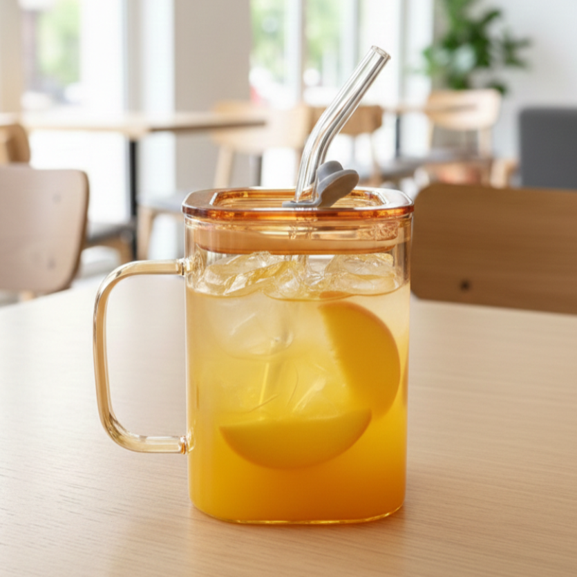 Mini Square Glass Tumbler & Straw with Airtight Lid - All-In-One Store Pakistan