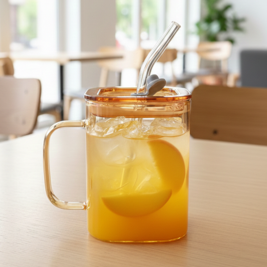 Mini Square Glass Tumbler & Straw with Airtight Lid - All-In-One Store Pakistan