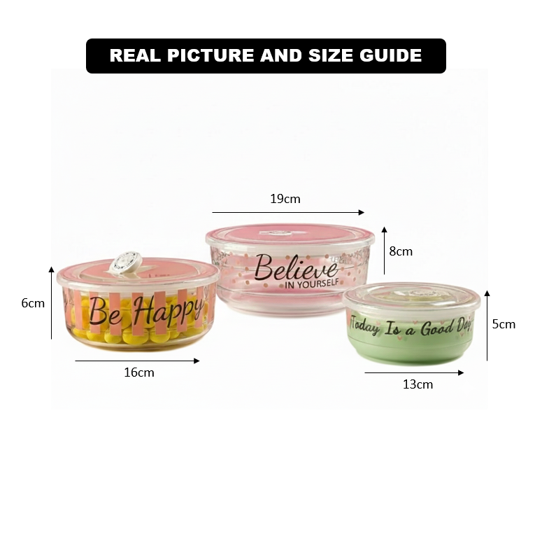 3-Pcs Printed Glass Bowl Set with Vented Lid (2074) by Limon - All-In-One Store Pakistan