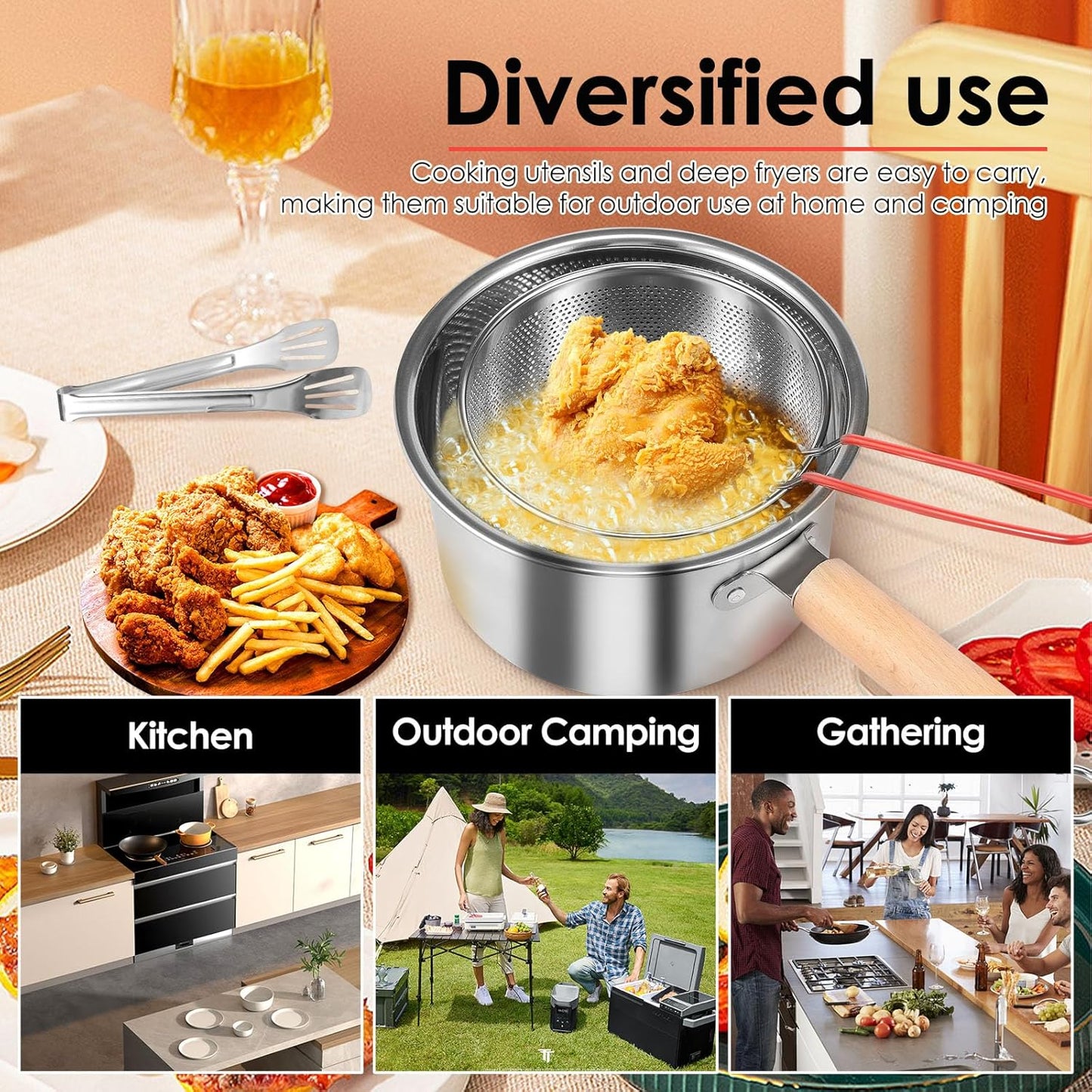 Stainless Steel Deep Fry Pot with Removeable Meshed Fry Basket & Handle - All-In-One Store Pakistan