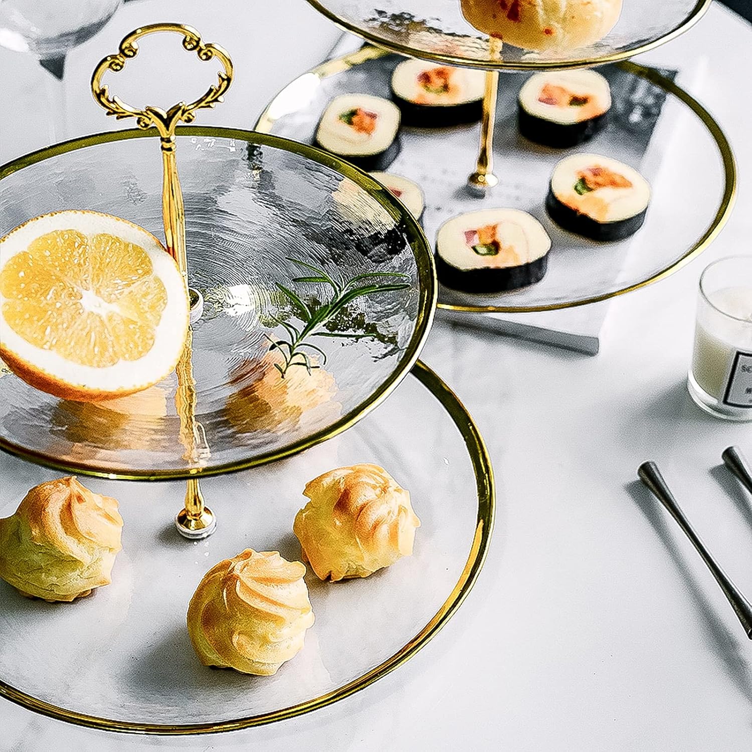 ElegantTower Serving Stand with Golden Handle - All-In-One Store Pakistan
