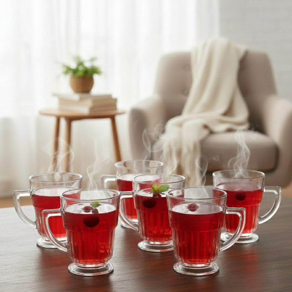 EssentialServe 6‑Pcs Glass Tea Cup Set (2485) by Limon - All-In-One Store Pakistan