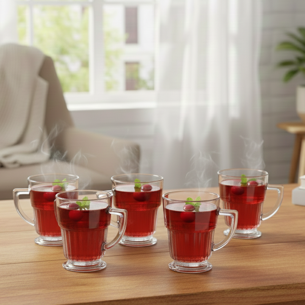 EssentialServe 6‑Pcs Glass Tea Cup Set (2485) by Limon - All-In-One Store Pakistan