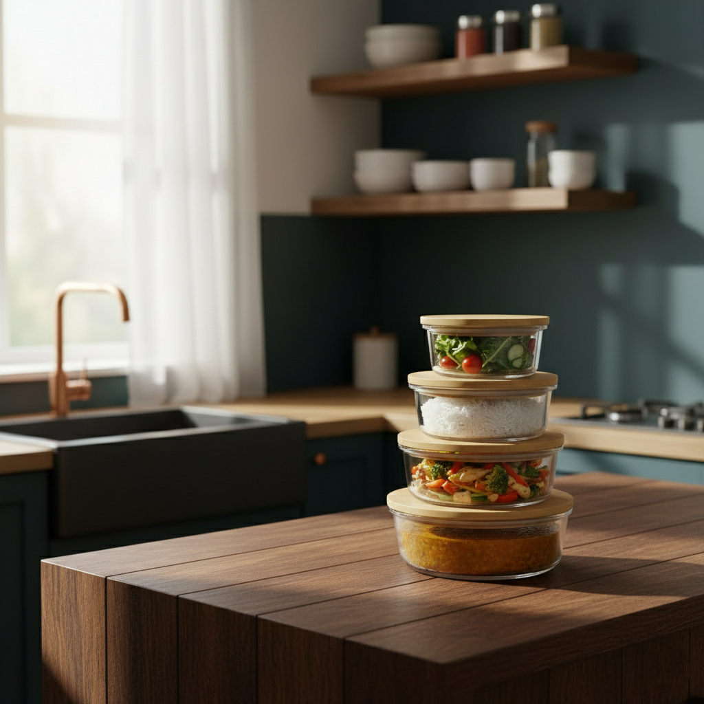 4Pcs Airtight Bamboo-Lid Glass Bowls Set – Round - All-In-One Store Pakistan