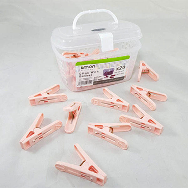 Laundry Essentials Clips Box with Handle – 20 Pcs (1110) by Limon - All-In-One Store Pakistan