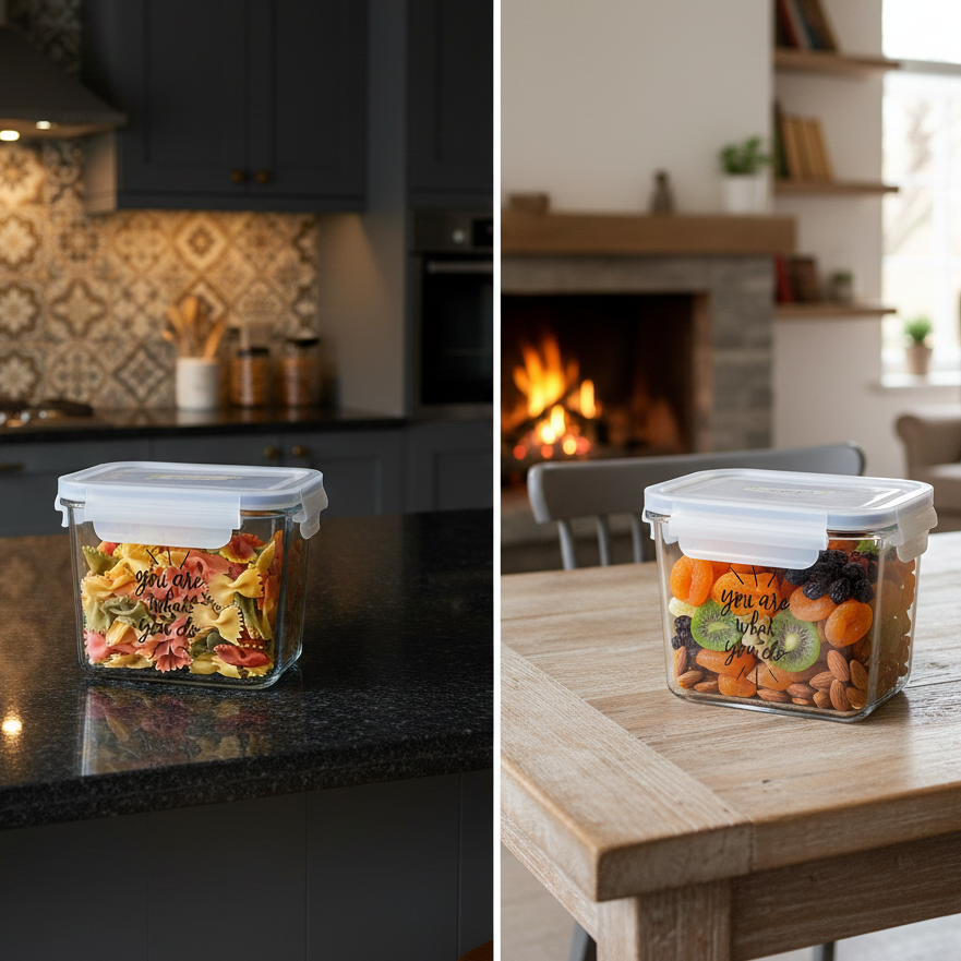 Printed Glass Container with Airtight Lid (2227) by Limon - All-In-One Store Pakistan