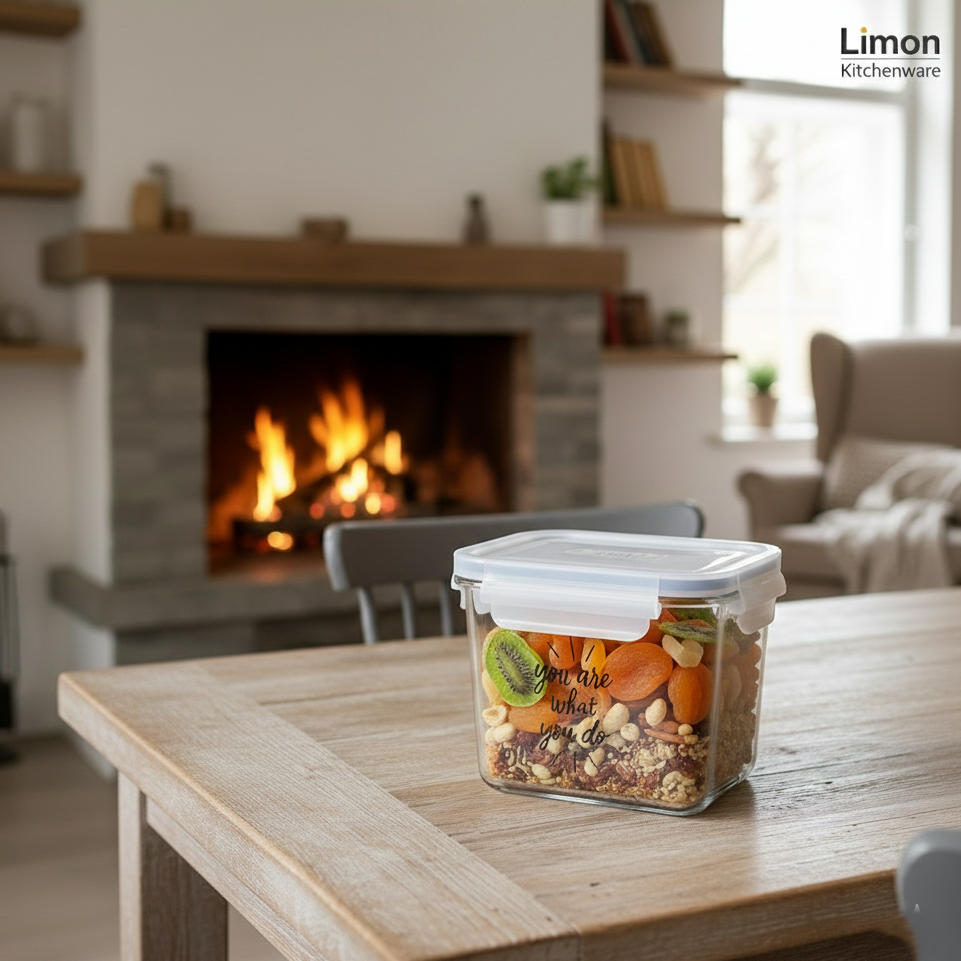 Printed Glass Container with Airtight Lid (2227) by Limon - All-In-One Store Pakistan