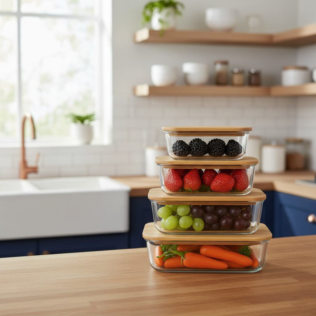4Pcs Airtight Bamboo-Lid Glass Bowls Set – Rectangle - All-In-One Store Pakistan