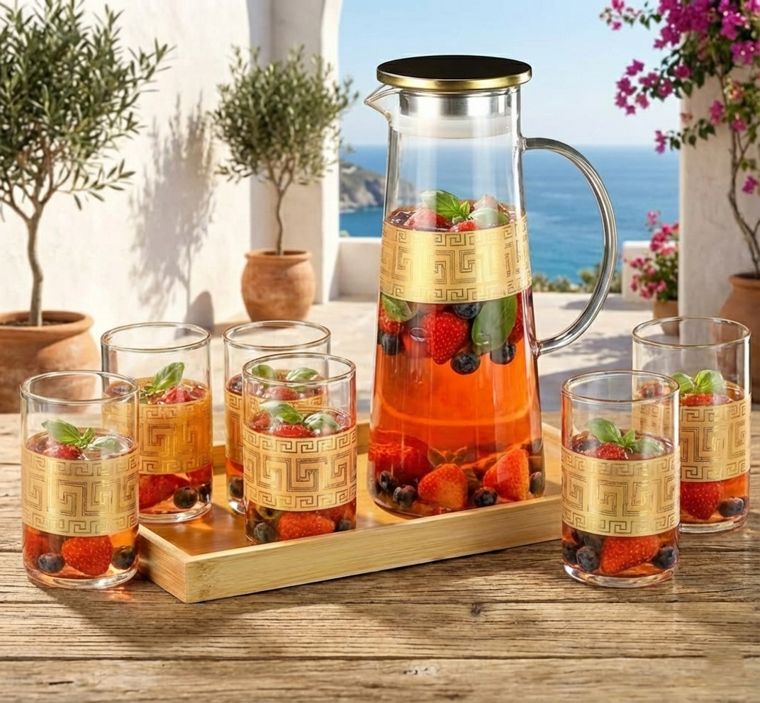 PrintedRim 8-Pcs Glass Beverage Set - All-In-One Store Pakistan